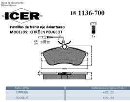   Icer Brakes 181136700 - JGO.PASTILLAS DLT PSA TRW BERLINGO 306-XSARA 98>